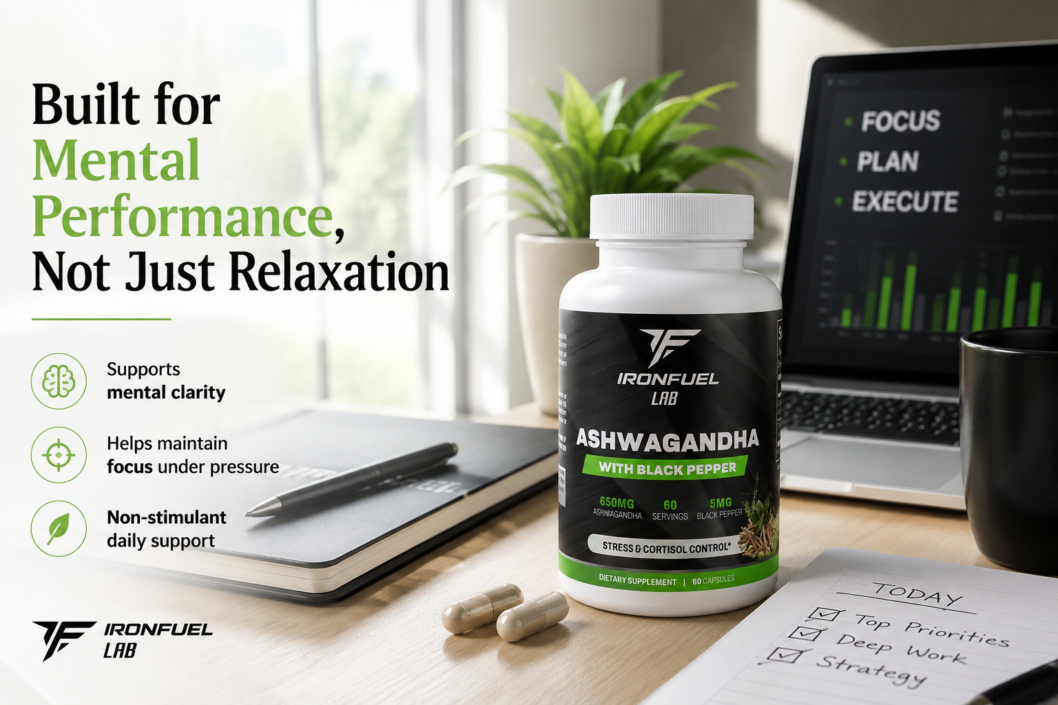 IronFuel Lab Ashwagandha supporting mental clarity and focus