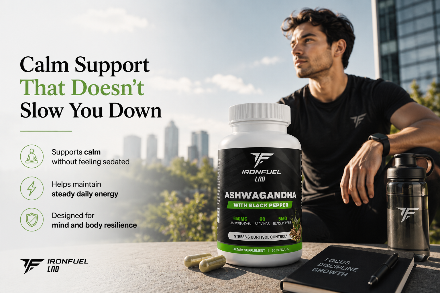 IronFuel Lab Ashwagandha supporting calm and steady daily energy